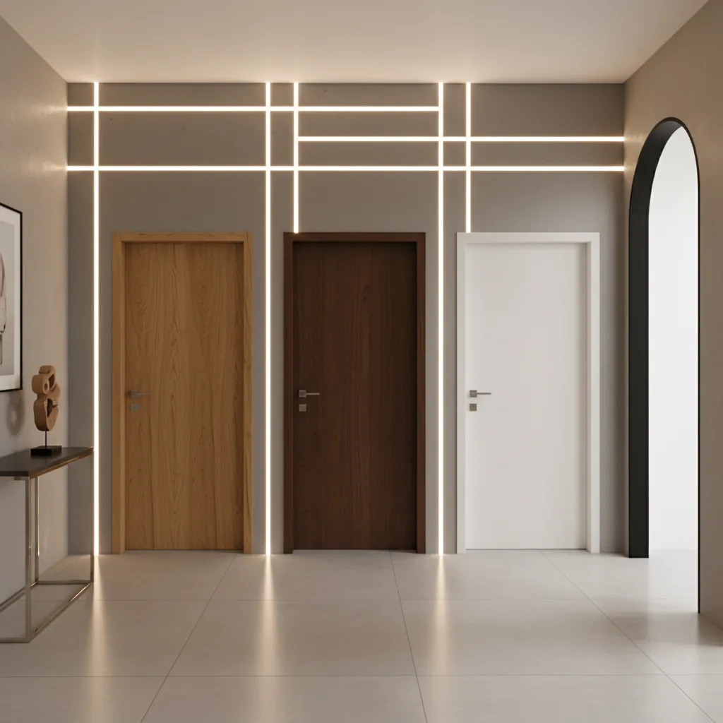 Comparación de puertas de madera modernas en distintos tonos