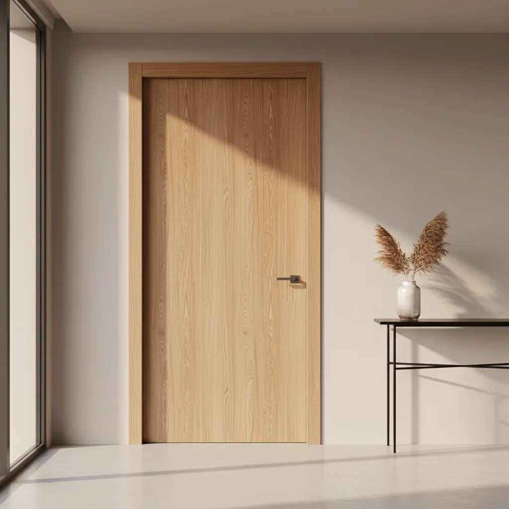 Modern interior door finished with natural wood veneer