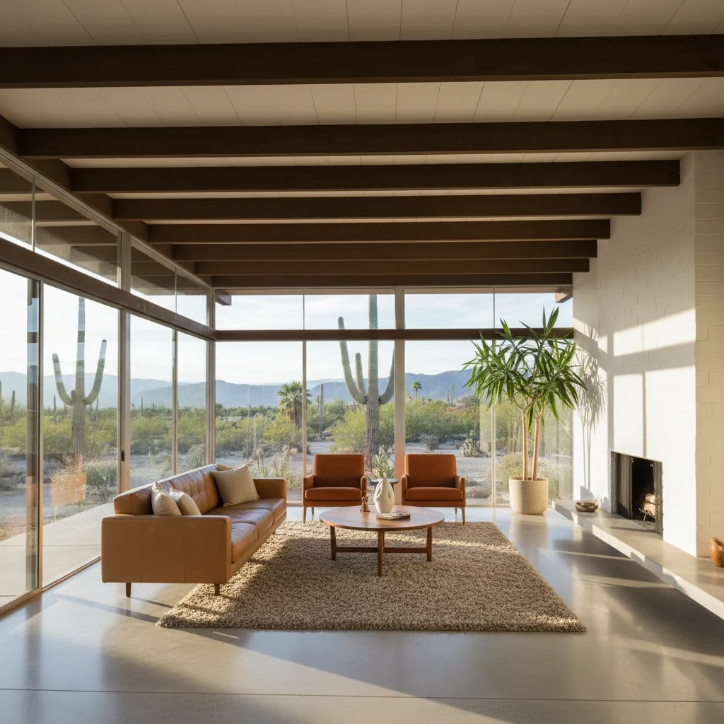 Interior de casa modernista con planta abierta