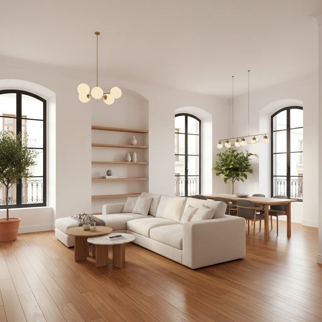 Piso antiguo renovado con estilo moderno y tonos claros