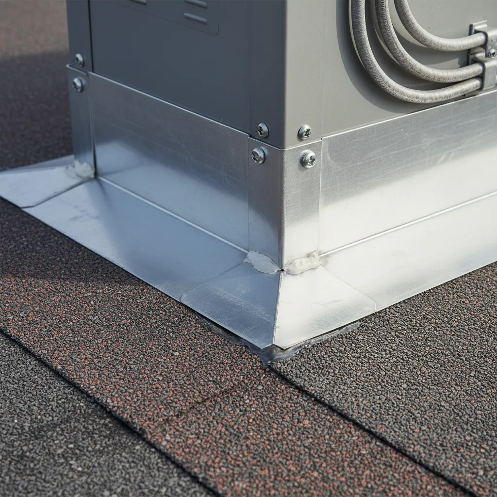 Close up detail of seams and flashing on modified bitumen roof
