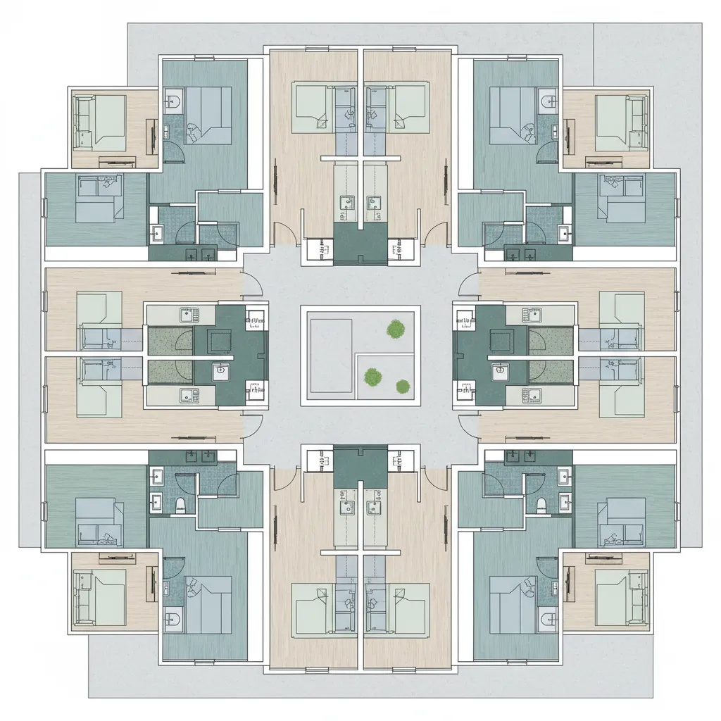 Diagram modul unit berulang pada rumah bedeng