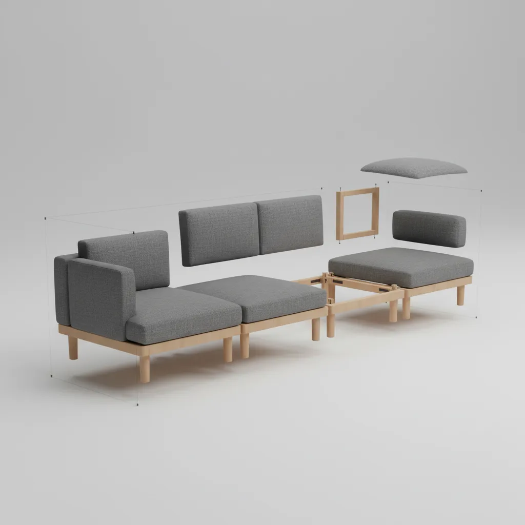 Exploded view of modular 3D model components showing separate parts