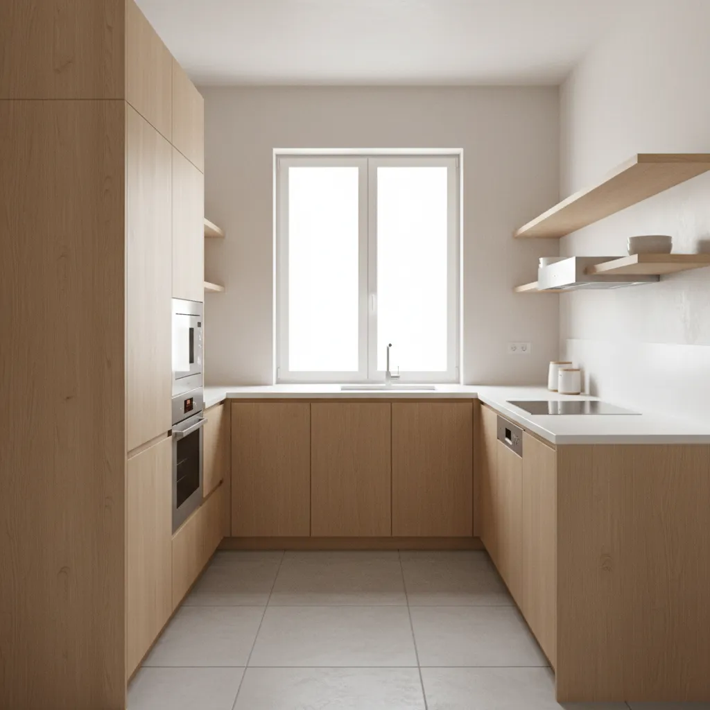 Modular small apartment kitchen with efficient layout