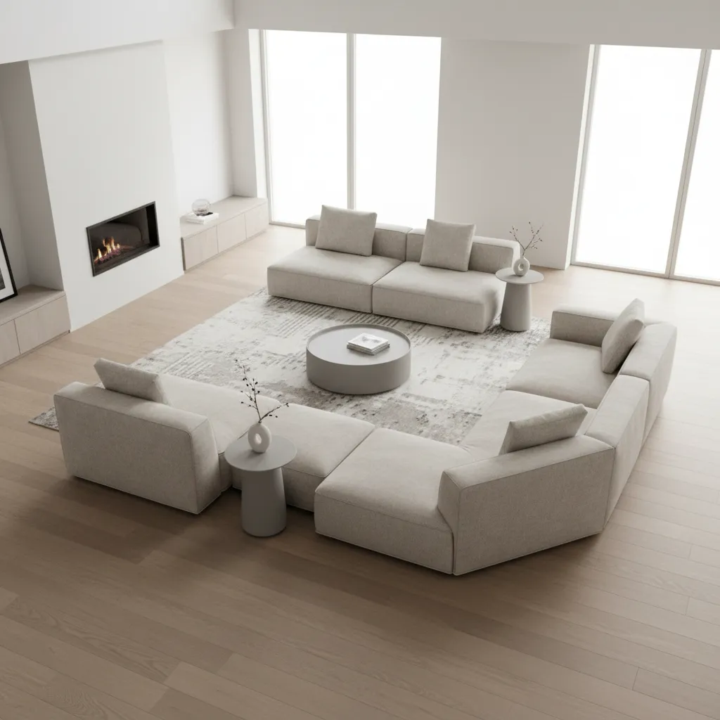 Modular sectional sofa with chaise demonstrating flexible living room layout