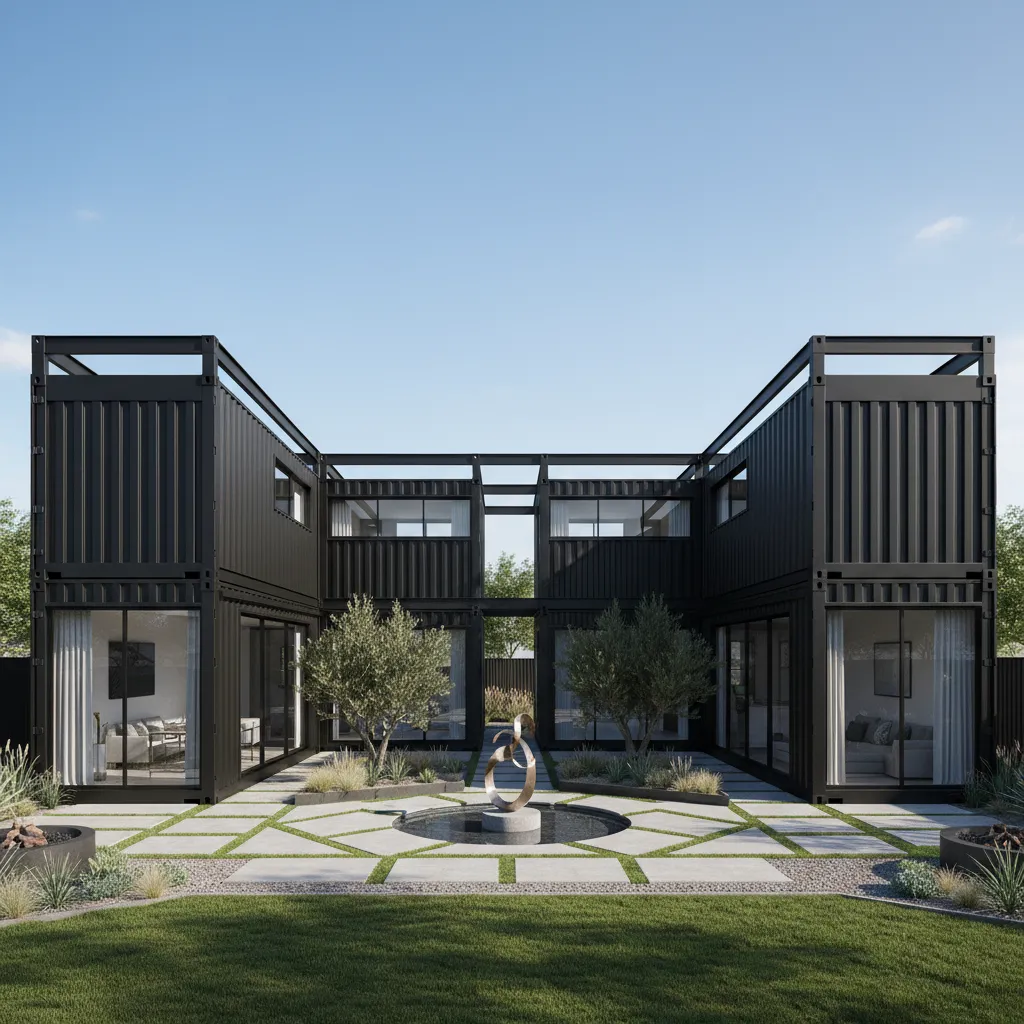 L shaped modular shipping container home layout