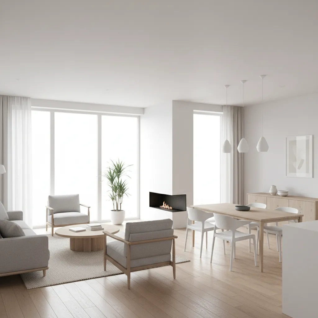 Modern modular duplex interior layout showing compact open living area