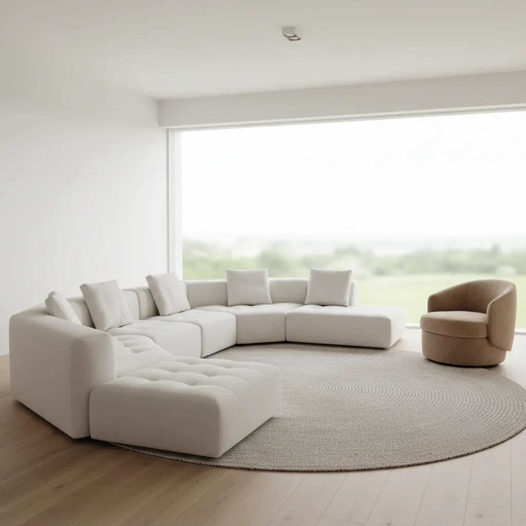 Modular sectional sofa adapting to an awkward living room layout