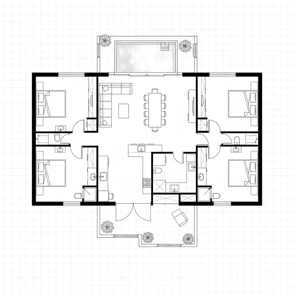 Plano arquitectónico de una casa modular moderna