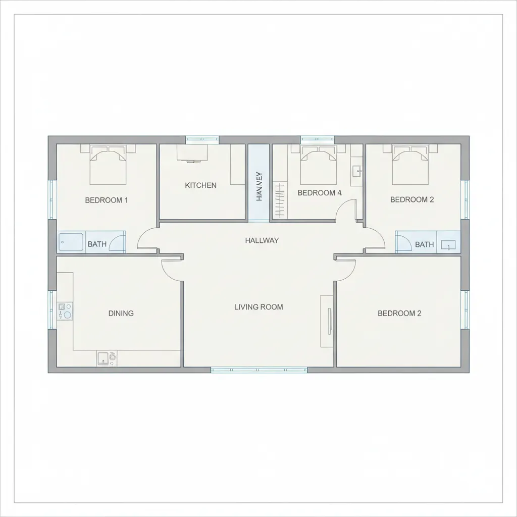 modular house layout zoning showing living kitchen and bedroom modules
