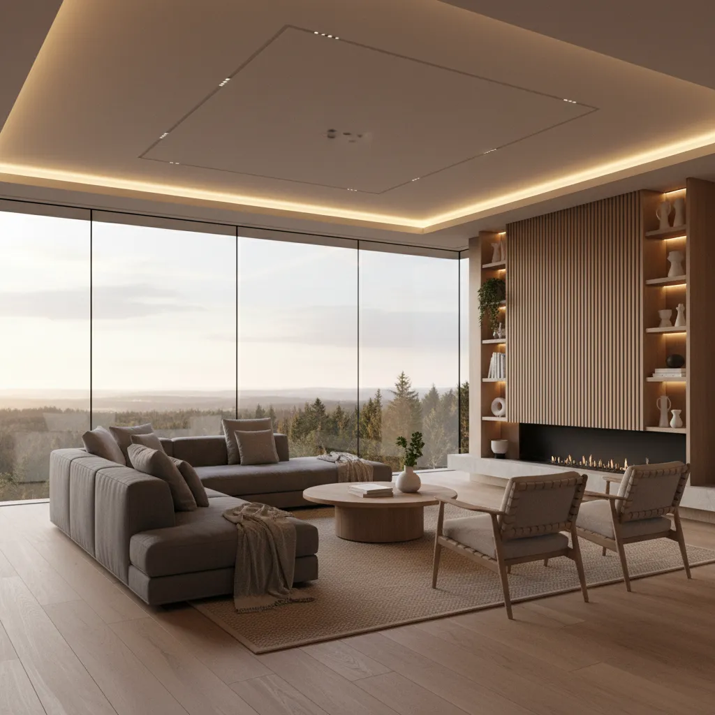 Sala de estar moderna dentro de una casa modular de diseño