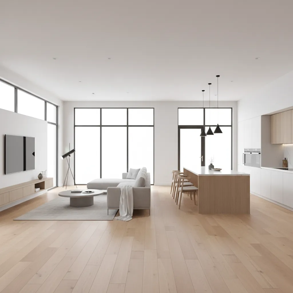 modern modular home floor plan with open living room and kitchen layout