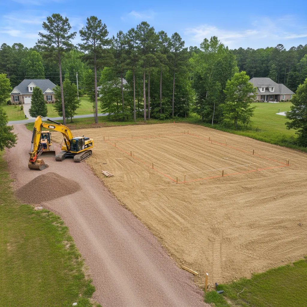 cleared land and graded lot prepared for modular home installation