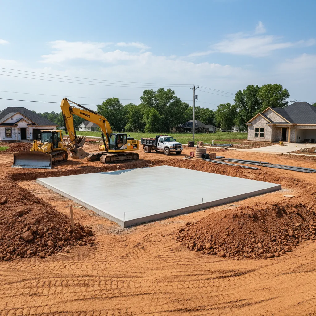 construction site preparing foundation for a modular home
