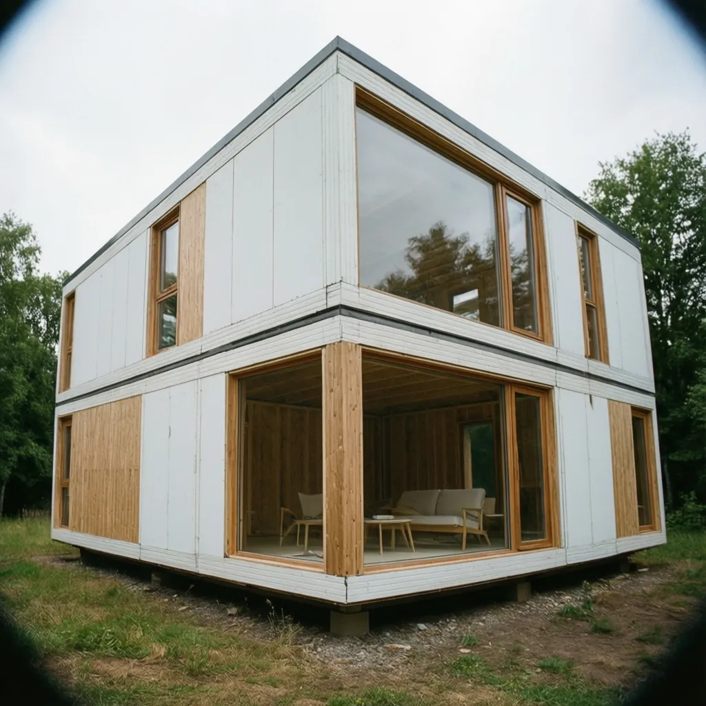 Exterior de casa modular moderna de bajo presupuesto