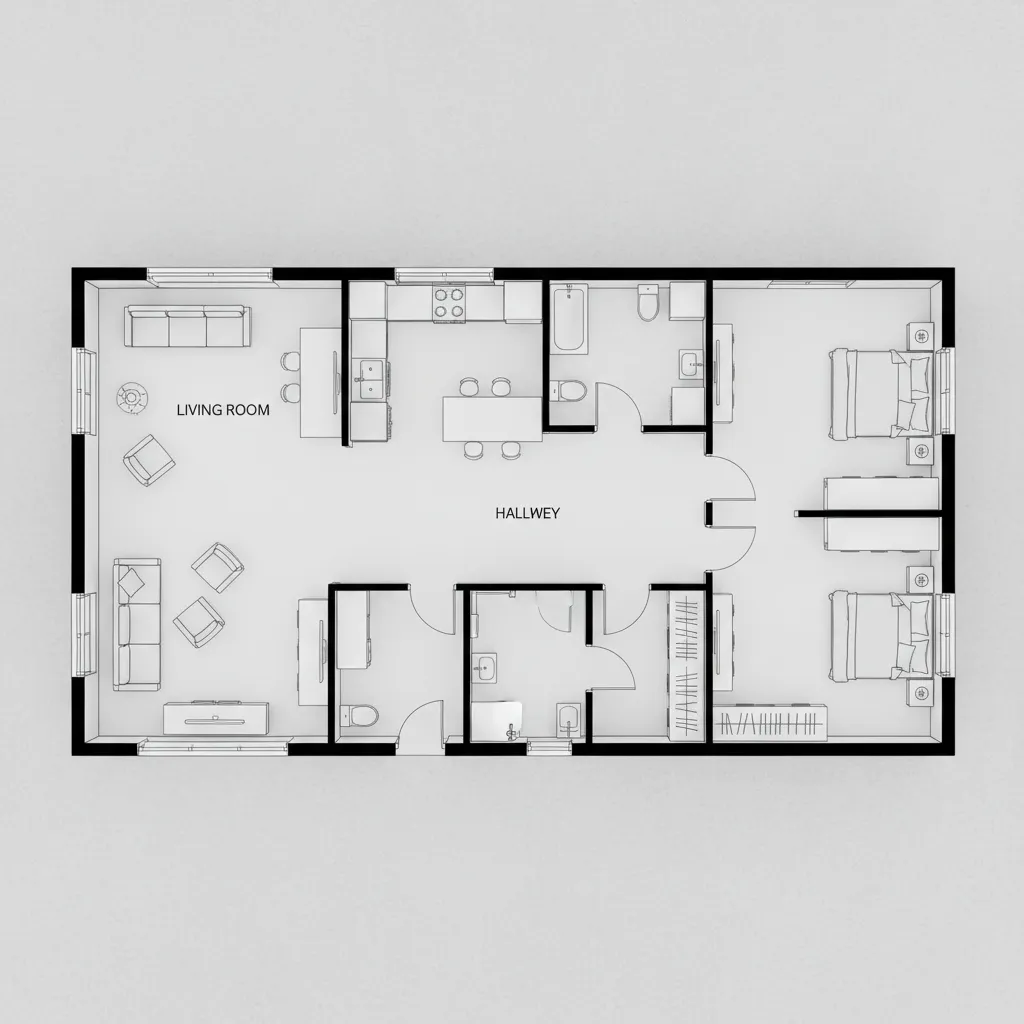 Plano de distribución de una casa modular moderna