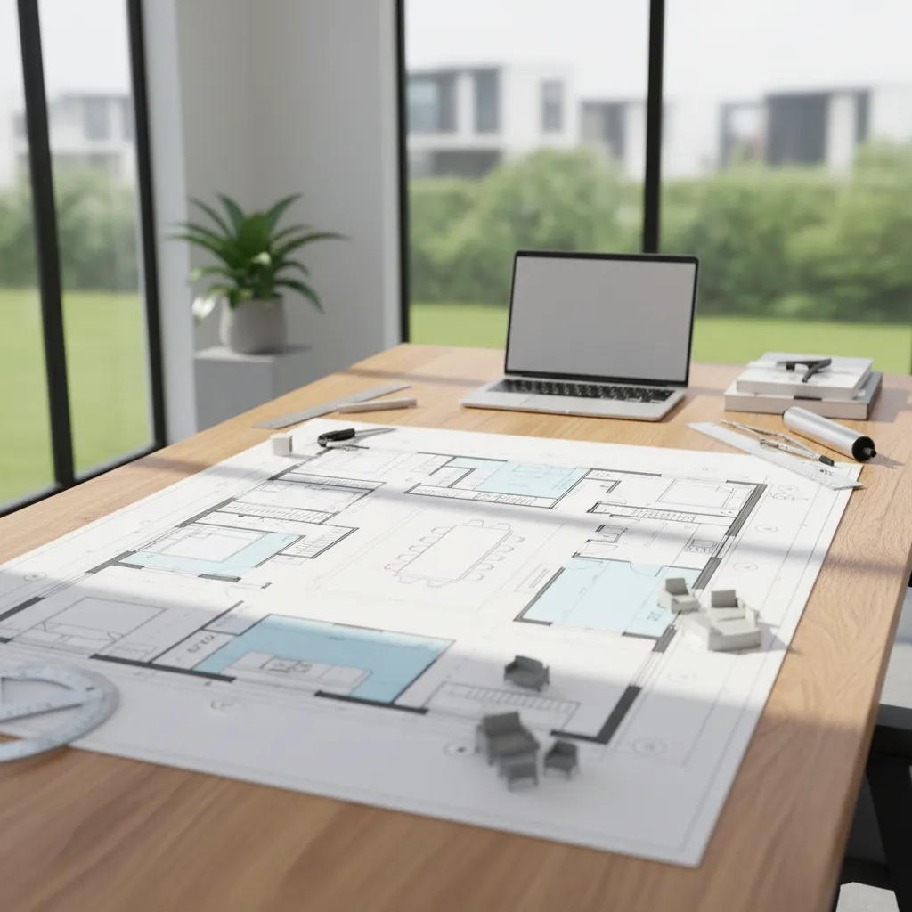 Plano de distribución eficiente para casa modular