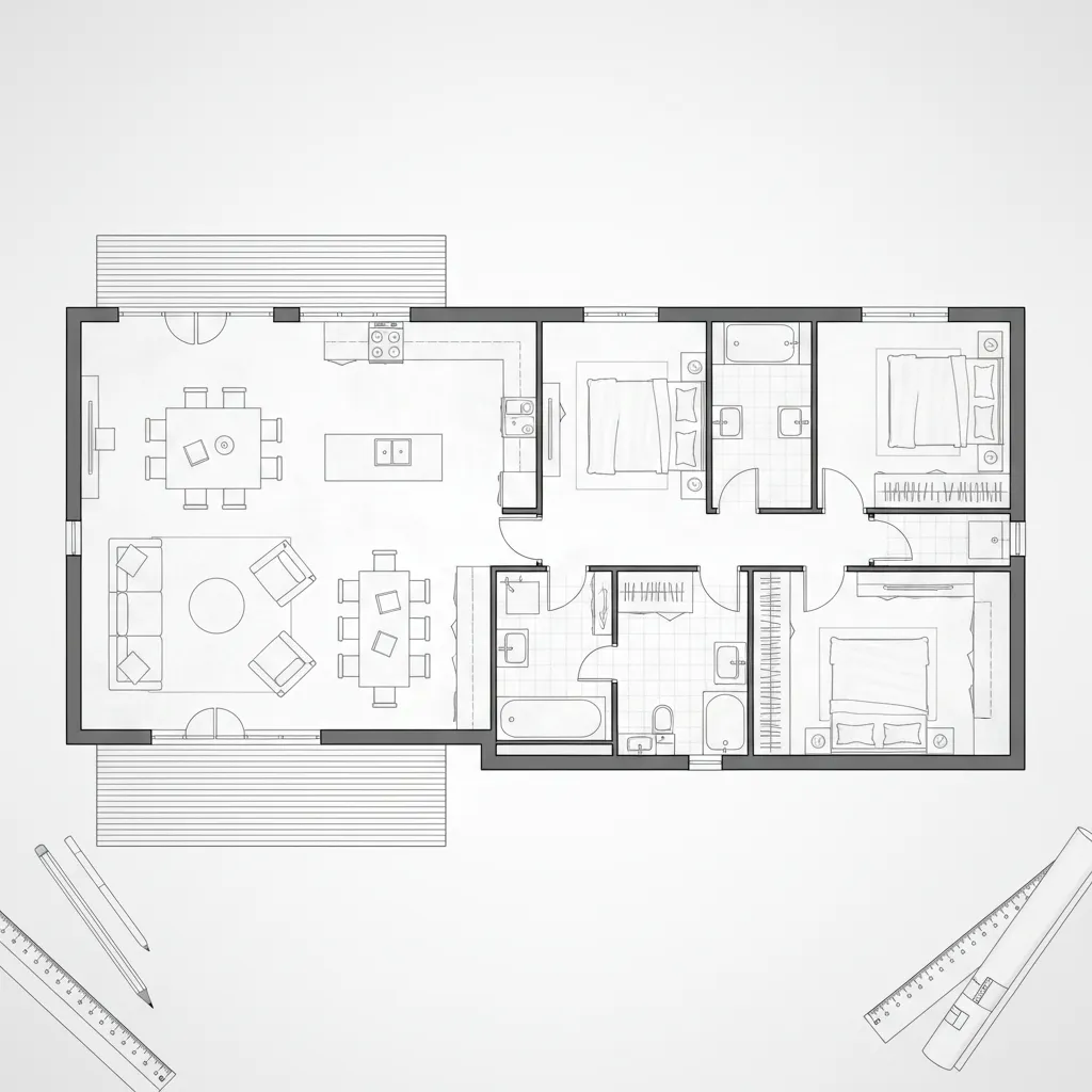 Plano de distribución de una casa modular moderna