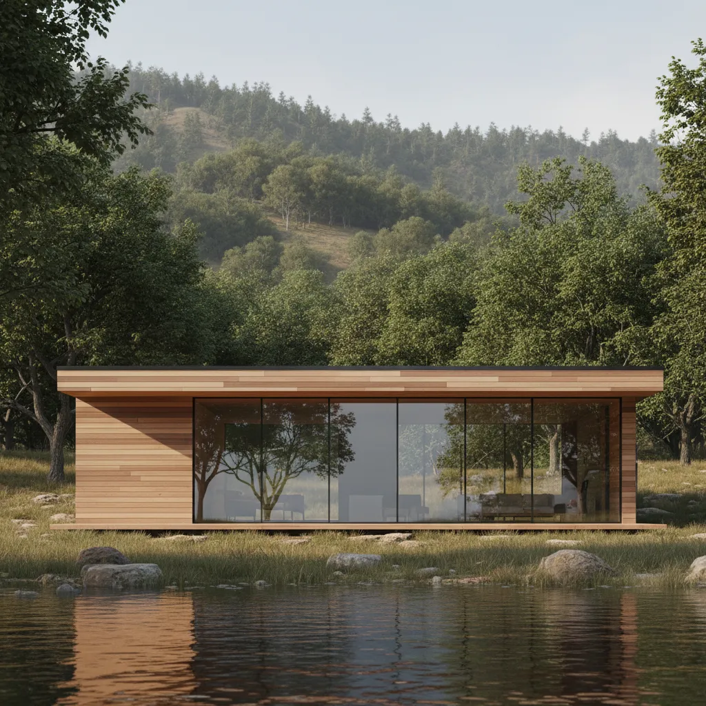 Casa modular moderna instalada en un terreno natural