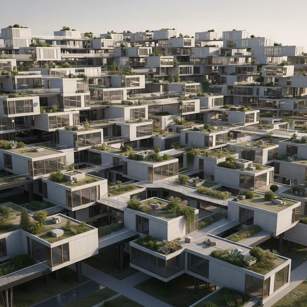 Sistema de vivienda modular con diferentes módulos repetidos