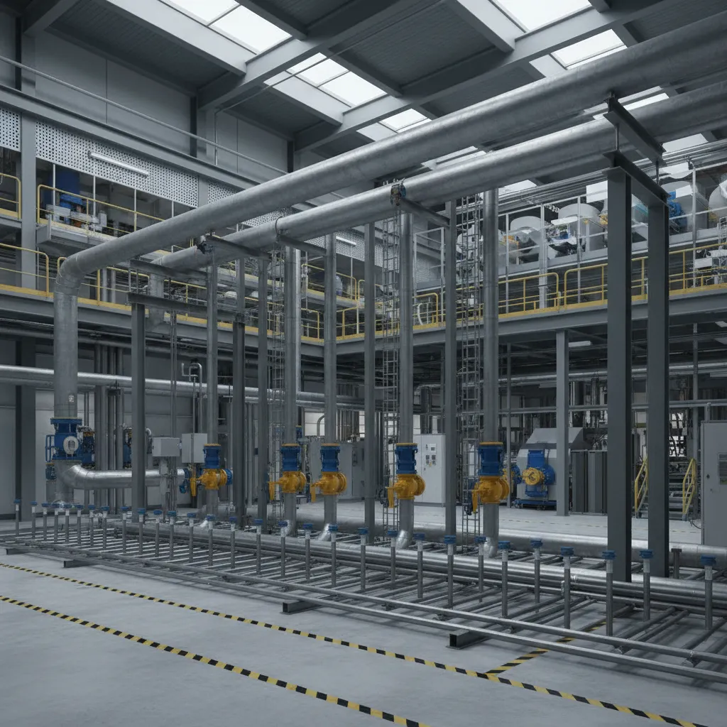 Modular industrial piping system with trunk lines and branch connections