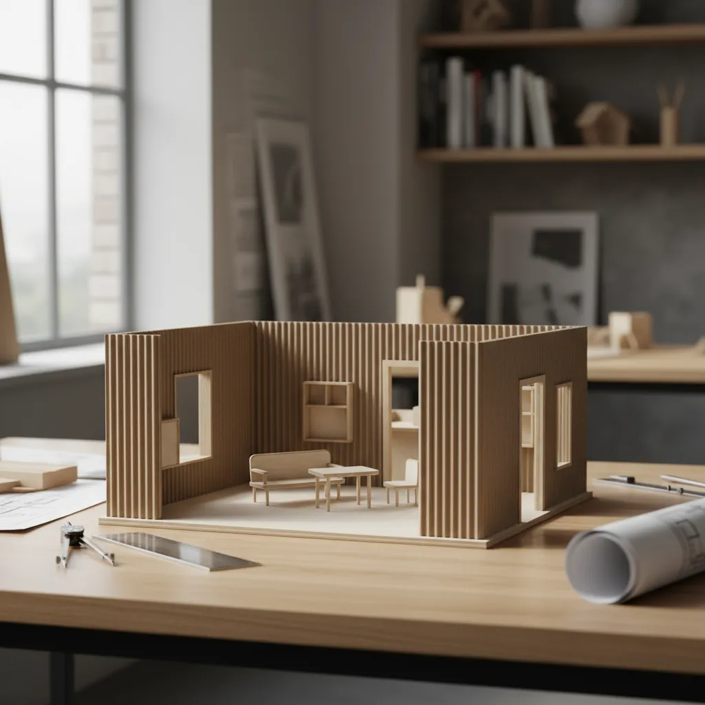 Maqueta modular con paredes removibles para probar diferentes distribuciones
