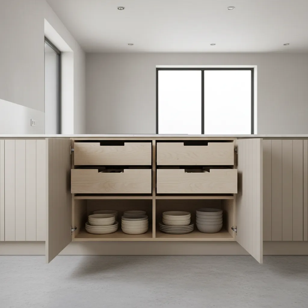 modular kitchen cabinet frame showing plywood construction