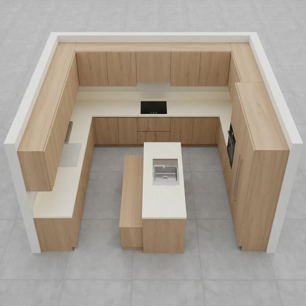 Top view layout of modular cabinets designed for small kitchens
