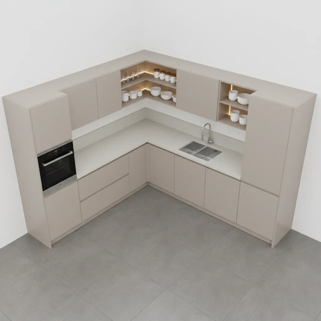 modular kitchen cabinet layout showing base cabinets drawers and storage zones