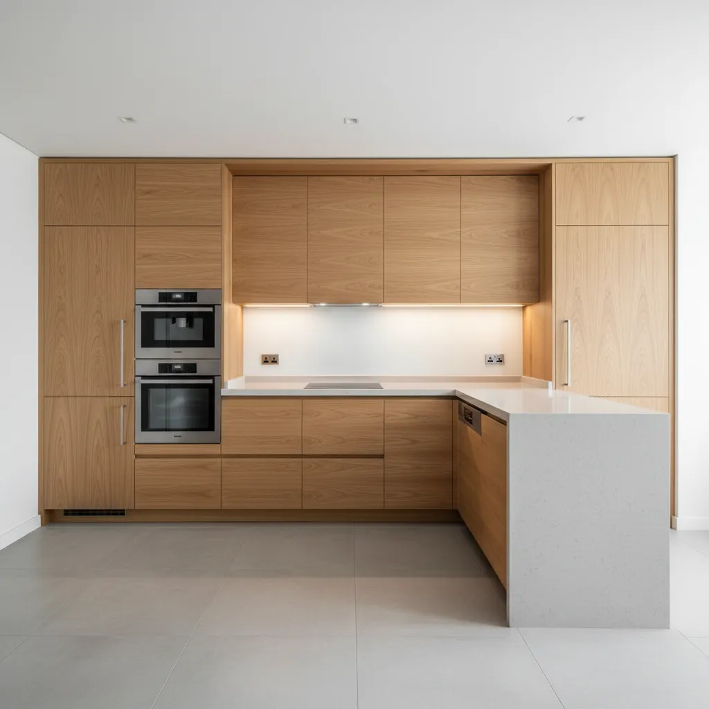 Cocina moderna diseñada con módulos de muebles perfectamente alineados