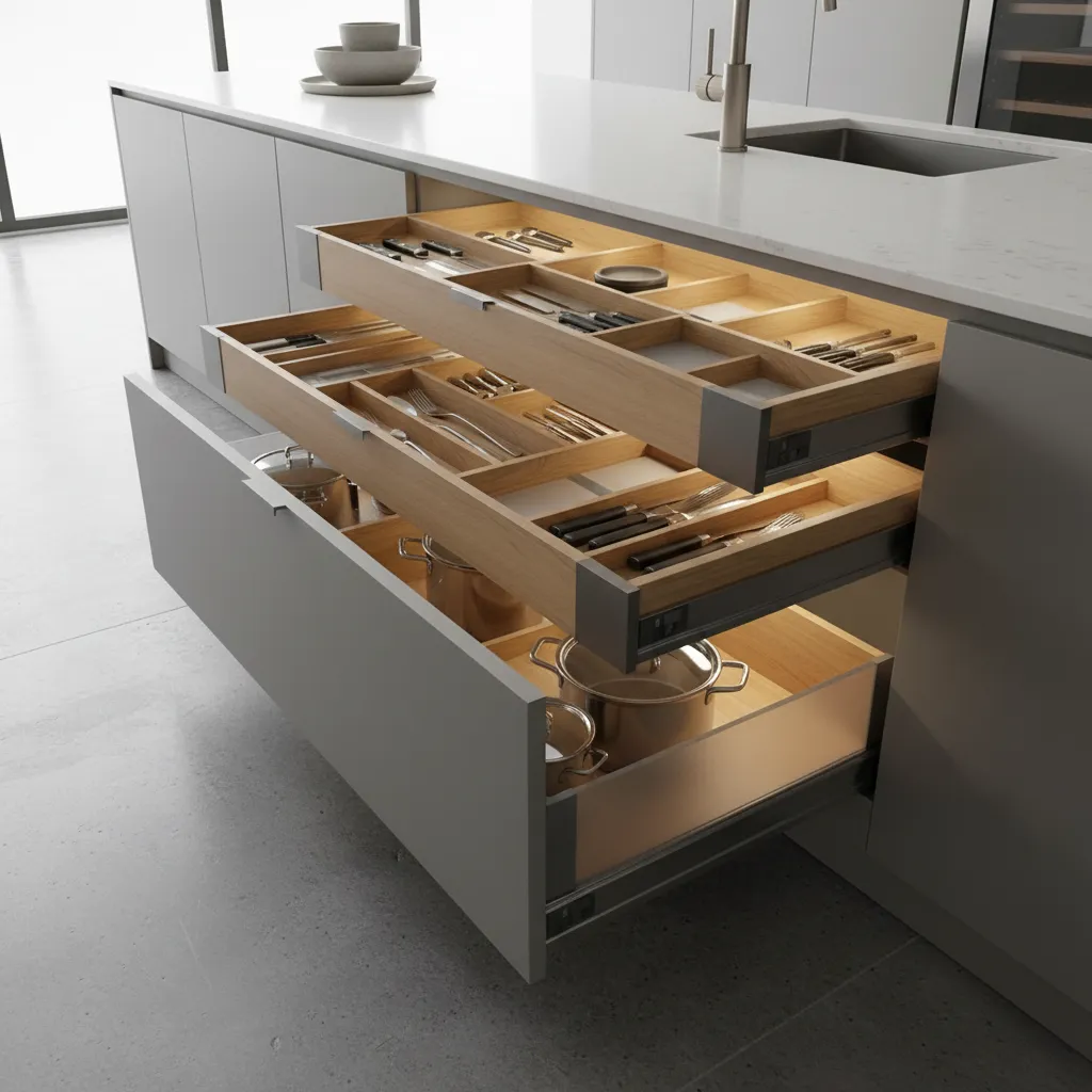 modern modular kitchen drawers and pull out storage system