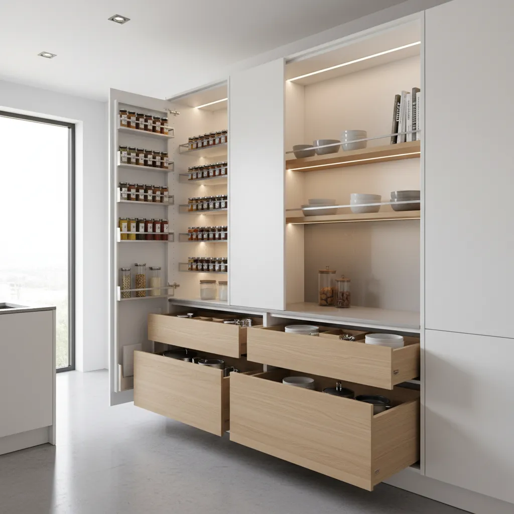 Pull out pantry and organized modular kitchen storage system