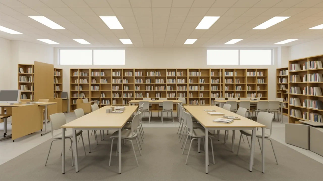 Flexible modular furniture layout in annex library study room