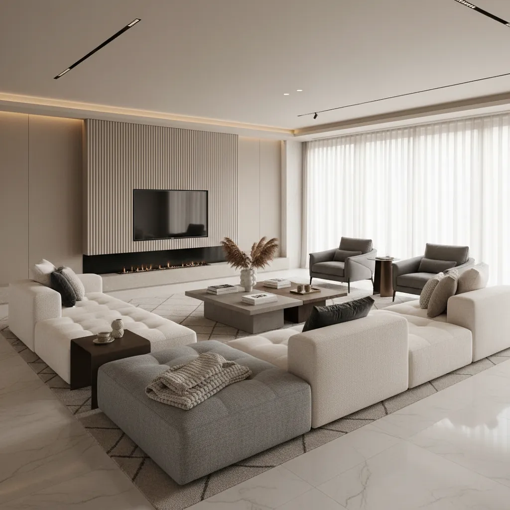 Large modular luxury sofa arrangement in spacious living room
