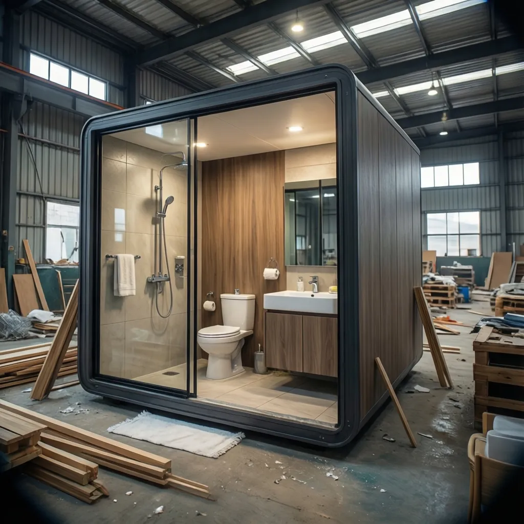 prefabricated modular bathroom pod similar to 7x4 compact design