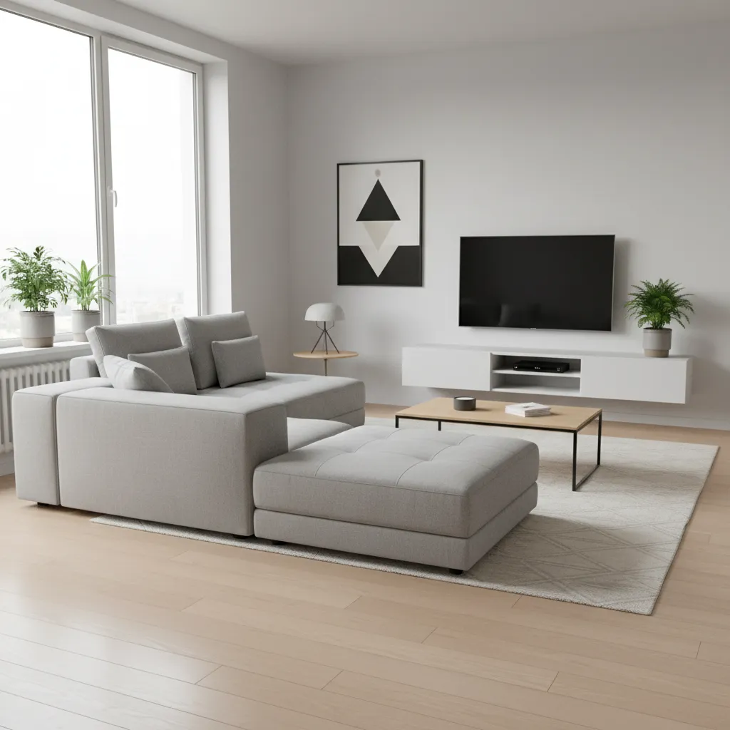 Modern modular sofa arrangement in compact living room