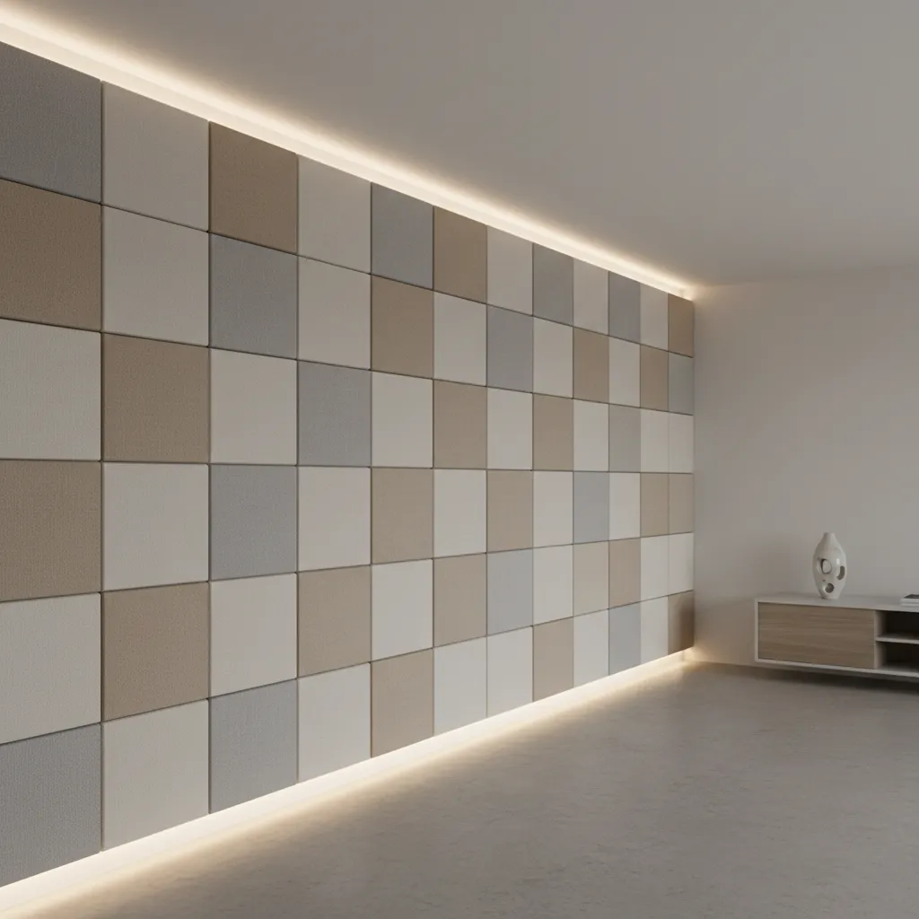 modular padded wall cushion tiles arranged in geometric layout