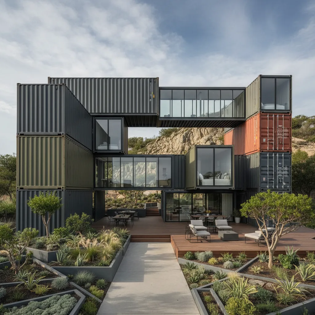 Casa contenedor modular con varios módulos conectados