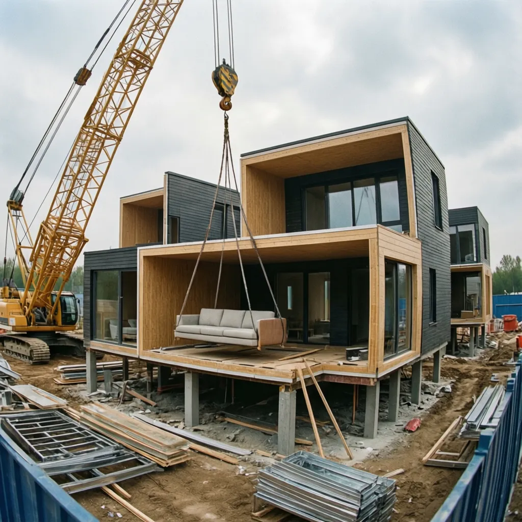 Estructura de módulos prefabricados formando una vivienda de una planta