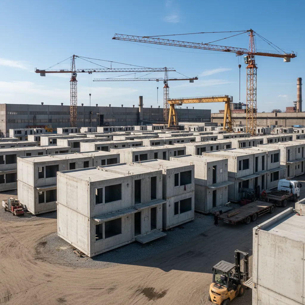 Módulos prefabricados de hormigón listos para ser instalados en obra