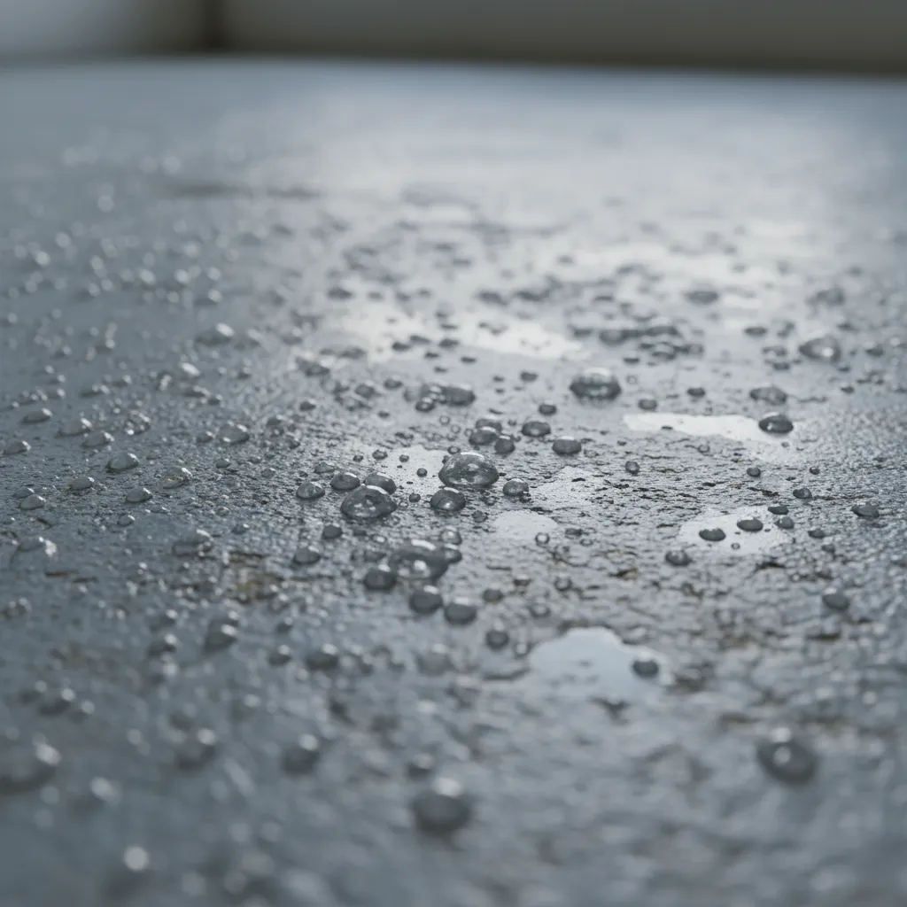 Close-up of bubbles forming under paint on a concrete floor due to moisture