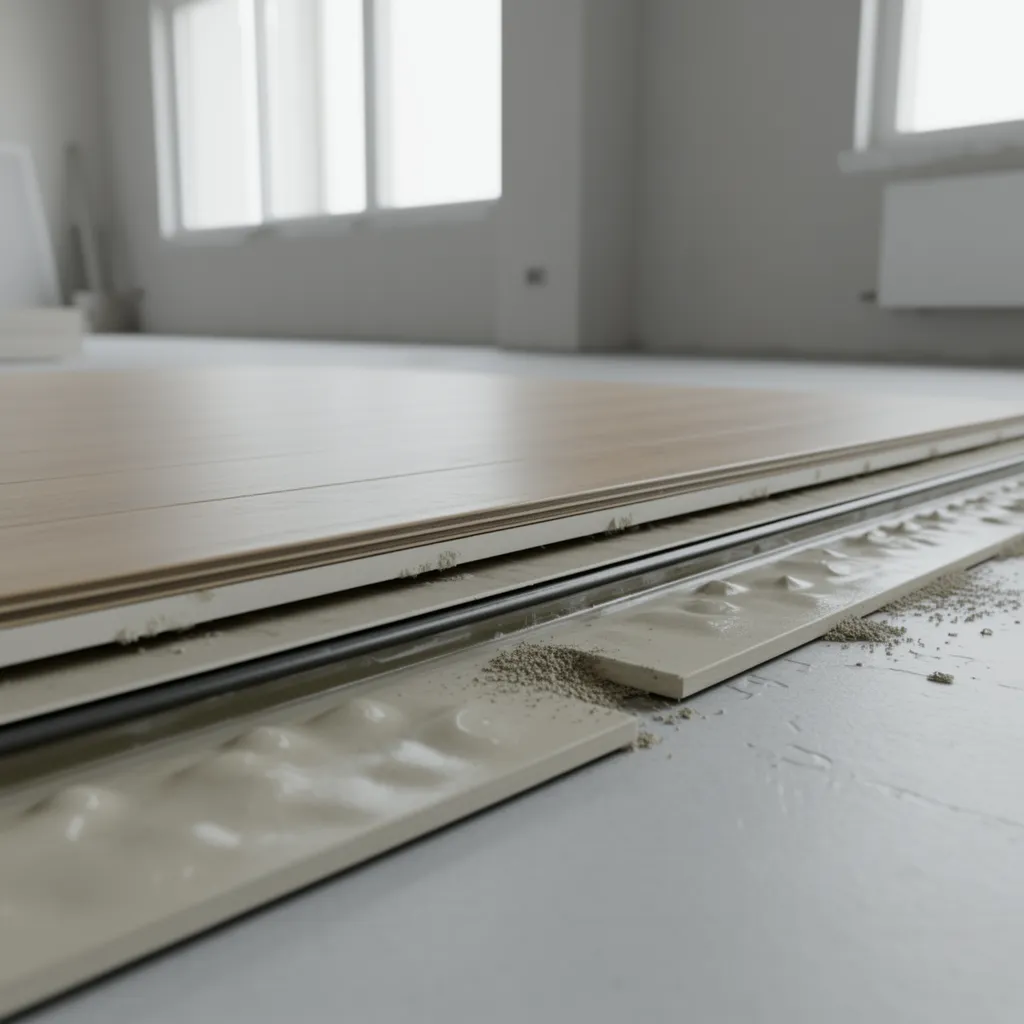 moisture swelling between laminate floor and vinyl plank layer
