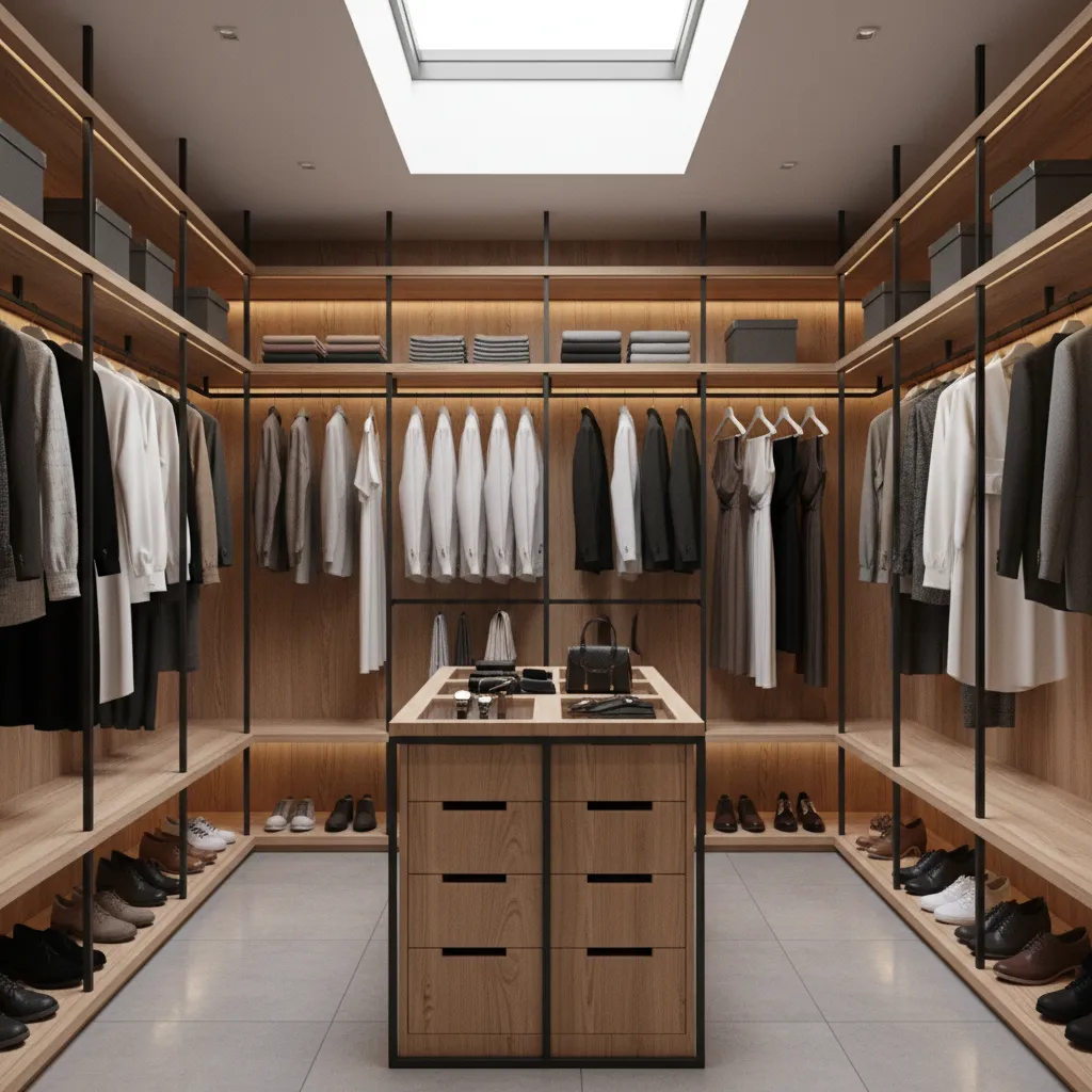 closet shelving made from sealed wood and metal racks designed for humid spaces