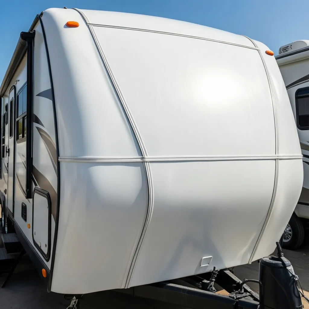molded fiberglass trailer shell construction close-up