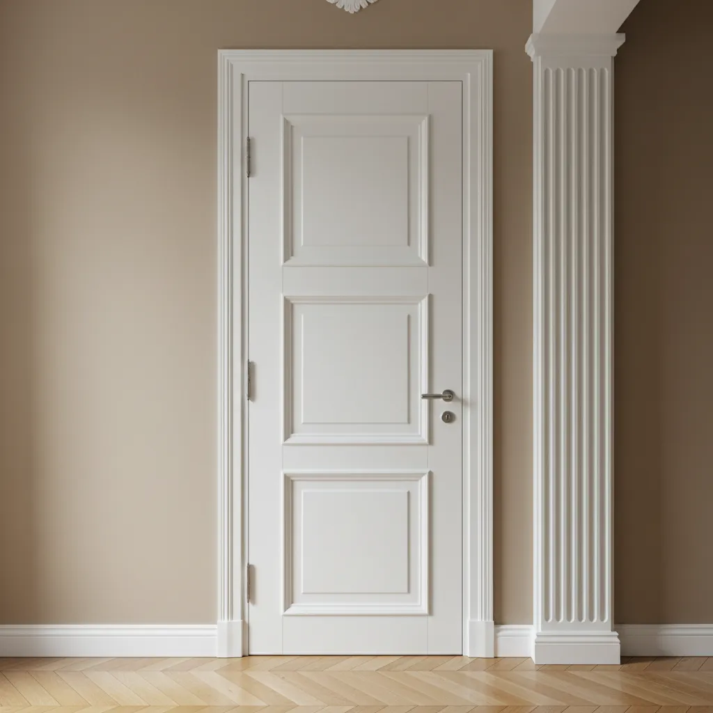 Puerta interior con paneles rectangulares creados con molduras