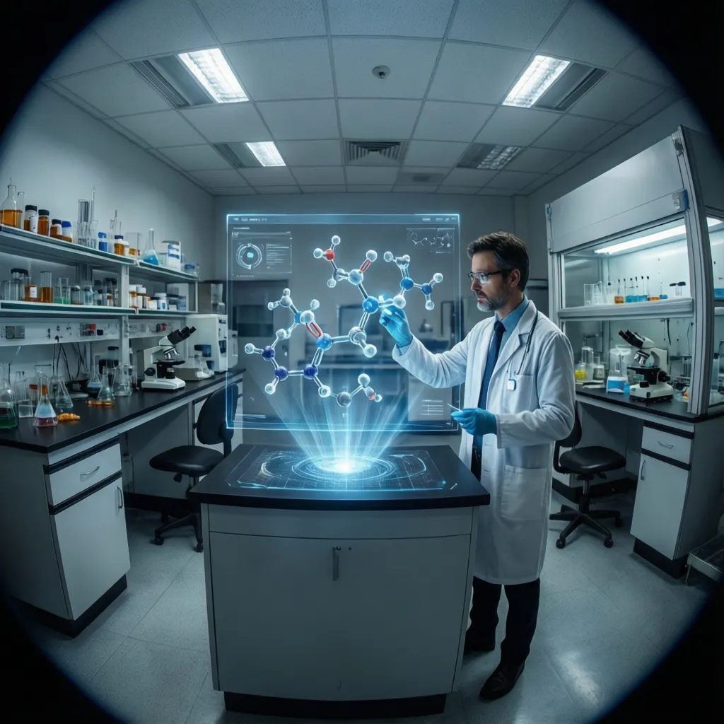 scientist examining molecular structures for pharmaceutical drug development