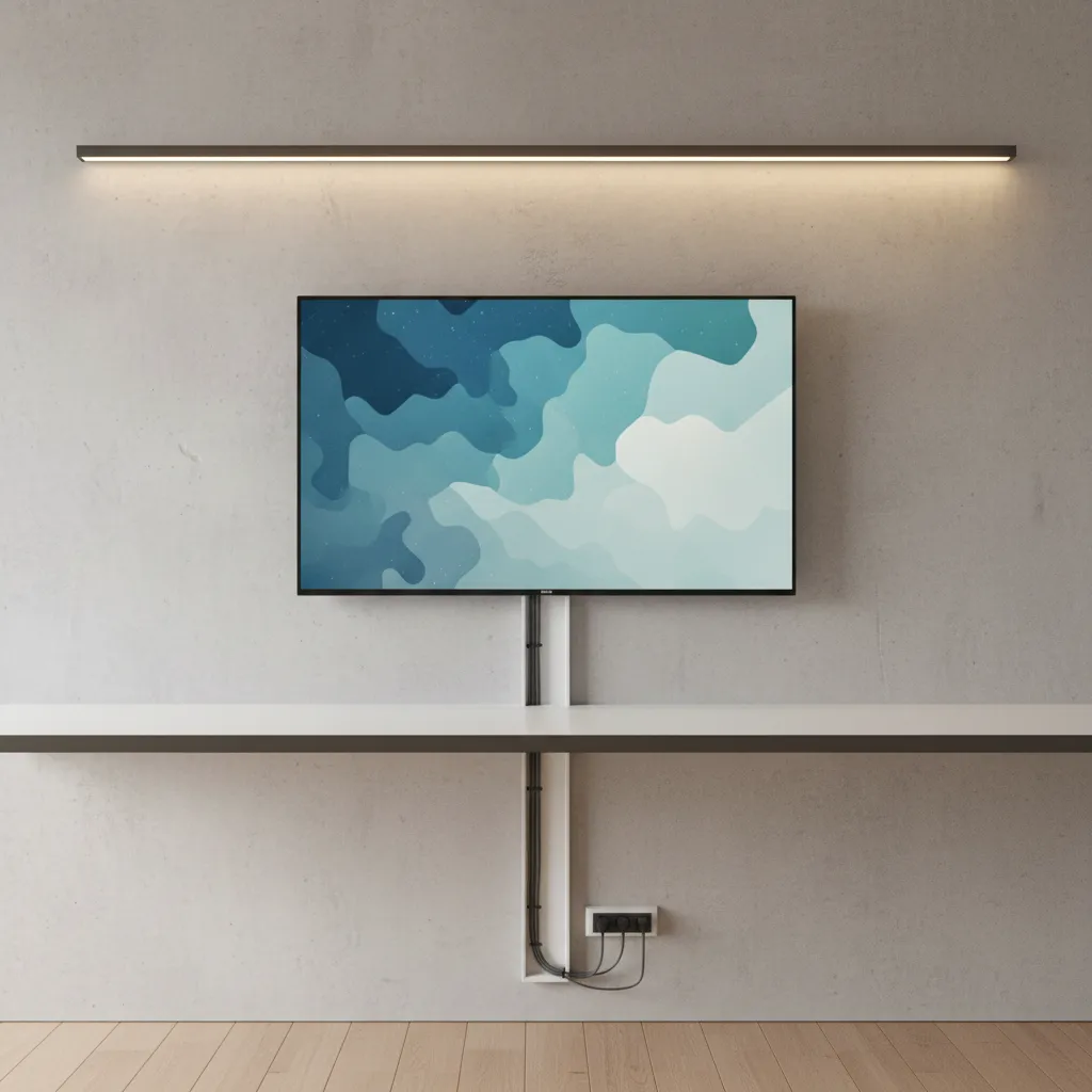 Monitor cables routed vertically using wall cable raceway