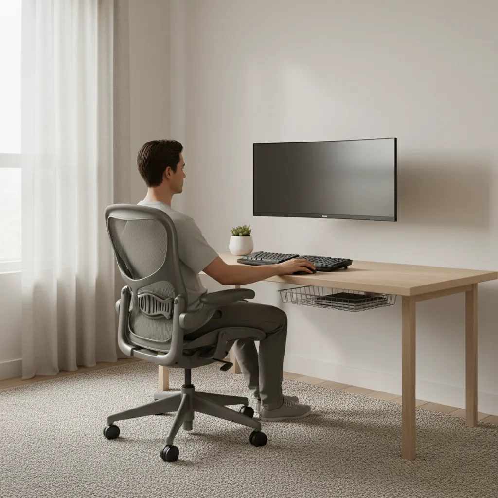 ergonomic wall mounted monitor positioned at correct seated eye level