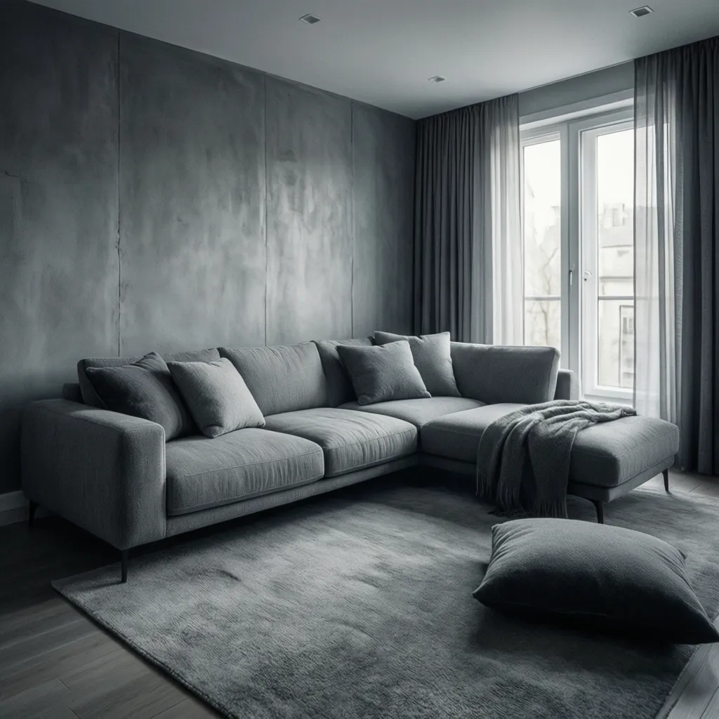 Salón en diferentes tonos de gris mostrando profundidad cromática