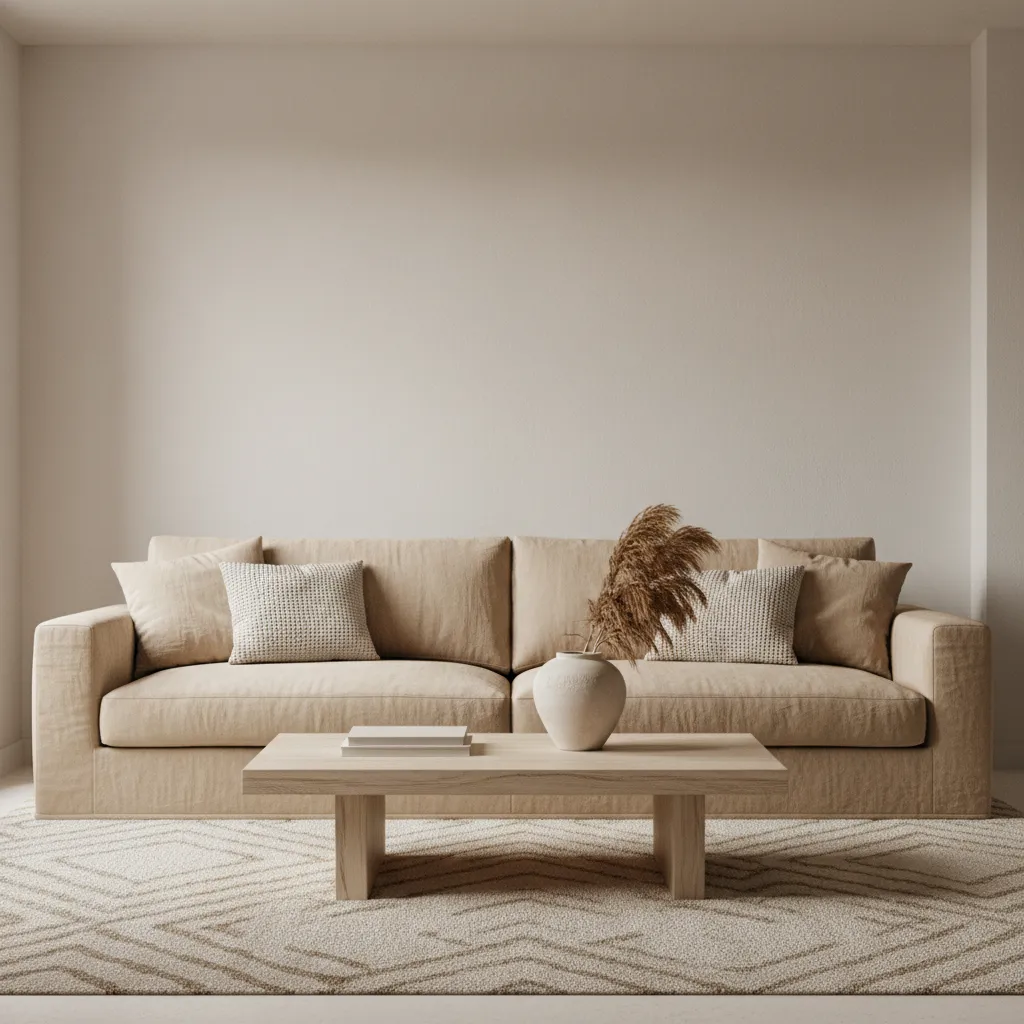 monochromatic living room interior using multiple shades of beige